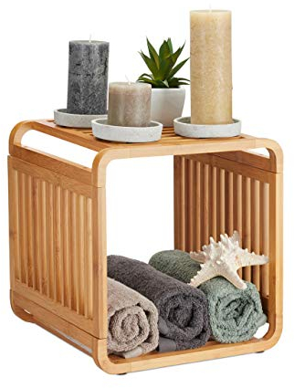 Relaxdays Bambus Regal, abgerundetes Standregal, schmales Badregal mit 2 Ablagen, quadratisch, HBT: 33x33x33 cm, natur