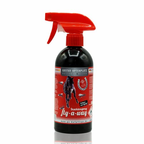 Gustav Optenplatz Insektenspray Fly-a-Way für Pferde, GO! Pferdepflege, Insektenabwehrspray, Schutz vor Fliegen, Bremsen und Zecken, Anti-Doping (500ml)