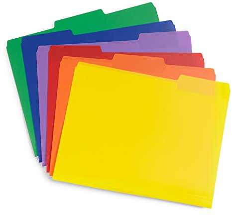 Blue Summit Supplies Plastic File Folders, 1/3 Cut Tab, Heavy Duty Multi Colored Poly Folders, Letter Size, 30 Pack