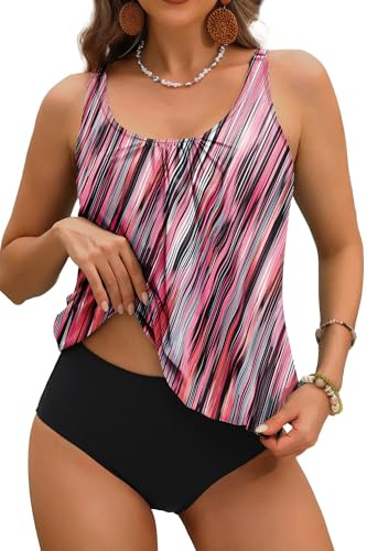 Yonique Traje de baño Tankini de 2 Piezas para Mujer, Traje de baño Floral, Talla Grande, Traje de baño - - Large 44-46