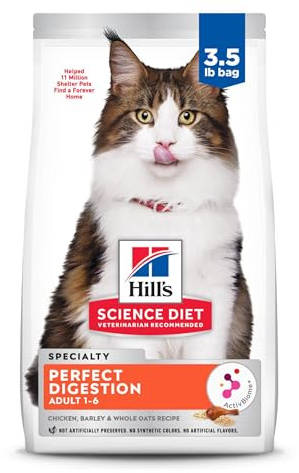 Hill's Science Diet Adult 1-6 Perfect Digestion Dry Cat Food, Chicken, Barley, & Whole Oats, 3.5 lb. Bag