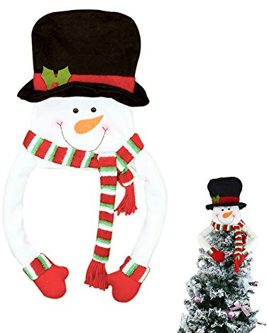 Puntale per Albero di Natale, a Forma di Pupazzo di Neve, con Cappello colorato, Scialle e Braccia posizionabili, per Natale, Vacanze, Feste Invernali, Decorazione per la casa M