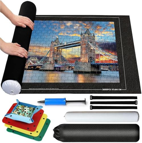 Puzzleunterlage 3000 Teile,Tragbare Puzzles Matte,Puzzlematte Rolle Aufblasbar,Jigsaw Mat,Puzzle Roll Storage Mat (Schwarz/3)