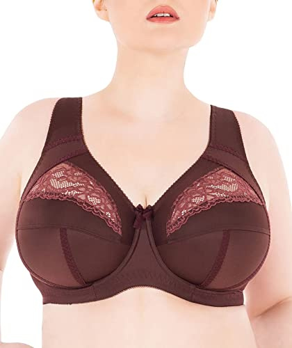 Soutien Gorge à Dentelle Souples Classique pour Femmes en Grandes Tailles, avec Armatures, Larges Bretelles, Laminé avec du coton, Vetement Femme, Confort, Support stable et complet, Acajou, 105G