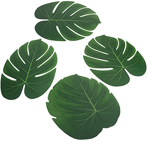 Shintop Palmenblätter Dschungel Deko, 12 Stück Groß Tropische Palmblätter für Tisch Geburtstag Hawaiian Luau Party Dekoration