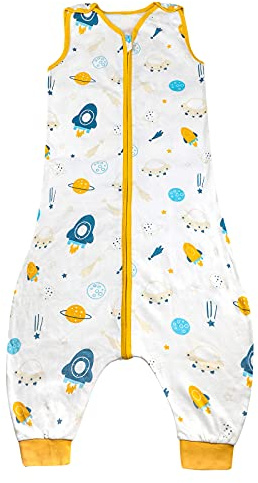 MOEMOE BABY Sleeping Bag with Legs 0.5 Tog Sleeping Bag with Feet Summer Sleeping Bag Baby Toddler Sleep Sack Cotton Sleeveless Wearable Blanket,Spaceship Yellow,S,6-18 Month