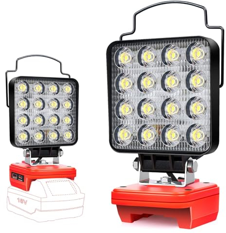 Lampe de travail LED sans fil pour batterie Milwaukee M18 18 V - Projecteur à piles pour éclairage compact Milwaukee Light 48 W - Projecteur portable avec type C et charge USB (pas de batterie)