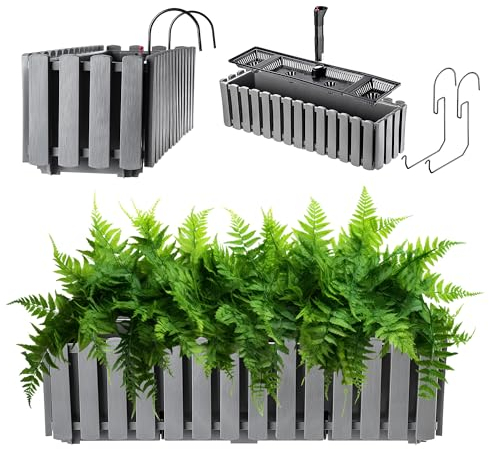 KADAX Blumenkasten, Balkontopf in 2 Größen und 4 Farbvarianten, Blumentopf in Lattenoptik, Pflanzkübel im Landhausstil, Pflanzkasten mit Gummikorken (60cm, Grau)