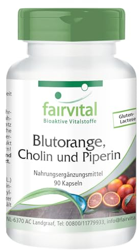 Fairvital | Orange sanguine, choline et pipérine - 90 gélules - pour 3 mois - qualité contrôlée et haute dose - 100% végétalien - Made in Germany