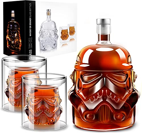 Whiskey Decanter Set Transparent Kreativ mit 2 150ml Gläsern, Whisky Karaffe für Brandy, Scotch, Wodka, Geschenke für Papa, Ehemann, Freund