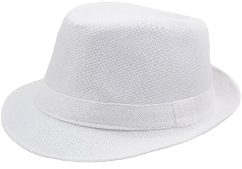 FULUJIDI Chapeau Fedora Trilby Blanc Unisexe Adulte Lin Solide Pare-Soleil Chapeau Fête HAT