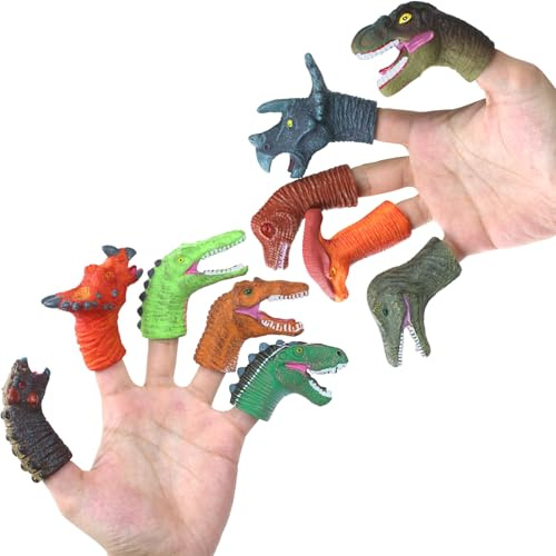 10Pcs Dinosaur Finger Puppets, Dinosaur Birthday Party Decorations Supplies Finger, Rubber Finger Puppets, Bath Finger Puppet Bath Toys for Kids Girls Boys, Finger Family Puppets for Kids Ages 3-5