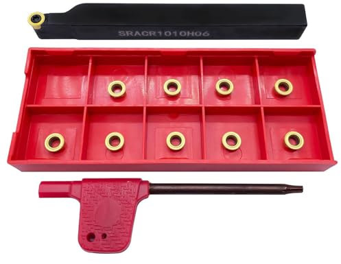 ASZLBYM 3/8-inch Turning Boring Bar SRACR1010H06 Cylindrical Turning Toolholder and 10pcs RCMT0602 R3 Carbide Indexable Turning Inserts