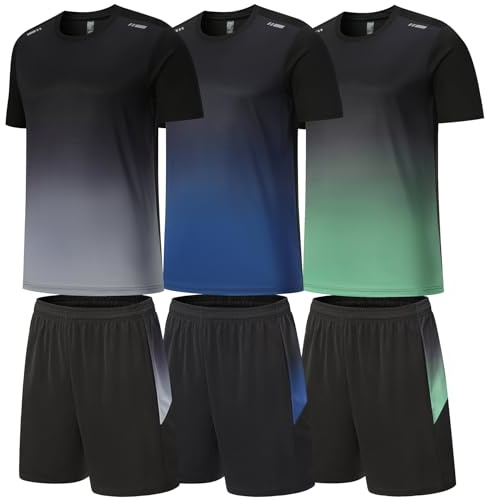 BOOMCOOL Gym Clothes for Men Workout Shirts Sets Outfits 3 Pack for Running Football Athletic Exercise Fit for Out T Sports