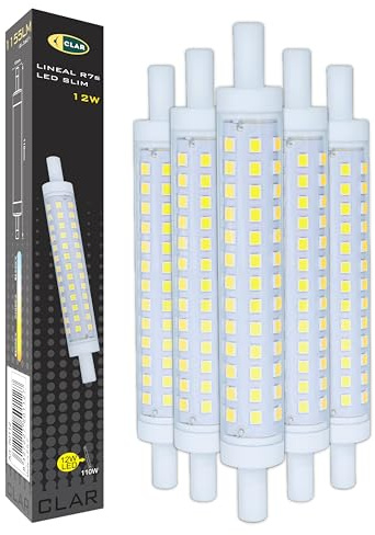 CLAR - Bombilla LED R7S (Blanco Cálido (3000ºk), 12W 118mm (Pack 5))