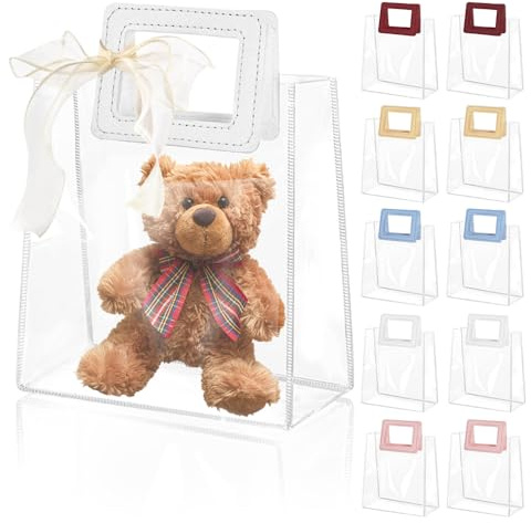 HMIEPRS 10 Pezzi Sacchetti Regalo Trasparenti con Manici, Sacchetti Riutilizzabili in PVC per Feste, Scatole per Bomboniere per Compleanno Natale Halloween Baby Shower (18 x 10 x 20 cm)
