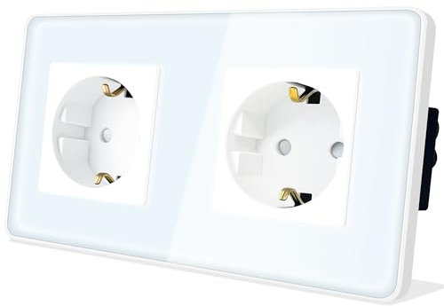 TAWOIA Steckdose EU Standard Doppelsteckdose Glas Unterputz Steckdose 2 Fach Steckdosen mit Curved Glasplatte Wandsteckdosen Weiß 86 * 157mm