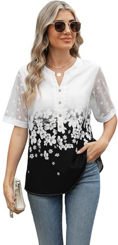 Damtoppar V-hals kortärmad t-shirt blommigt tryckt tunika blus skjortor sommar t-shirt