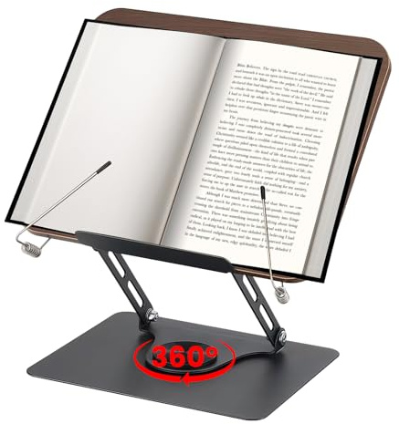 Leggio per lettura, supporto per lettura, contabile regolabile, girevole a 360°, pieghevole, con clip laterale, supporto per lettura, per ricette, tablet, laptop