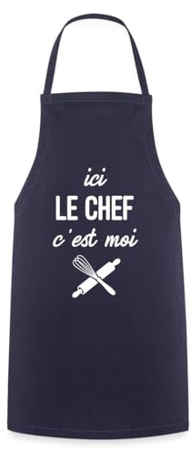 Spreadshirt Ici Le Chef C'est Moi Cadeau Pour Chef De Cuisine Tablier Cuisine, taille unique, marine