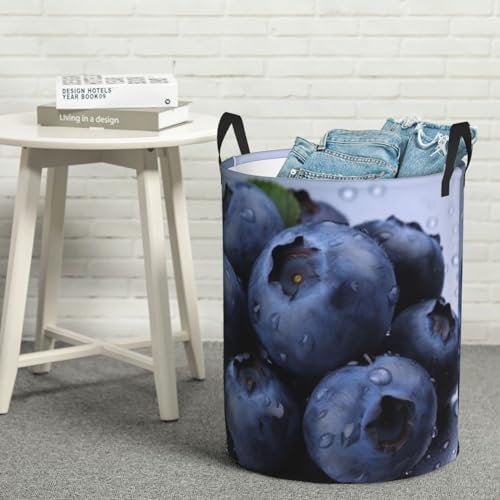 Blueberry – Panier à linge avec poignées, imperméable, autoportant, pliable, grand panier de rangement pour couvertures, jouets, petite taille