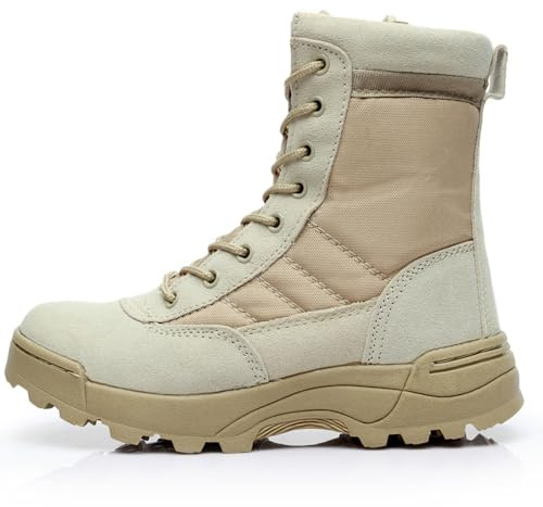 Stivali Tattici da Uomo di Grado Militare Leggeri, Stivali da Combattimento da Uomo in Pelle Impermeabile per Lavoro, Sicurezza, Escursionismo(Brown,45 EU)