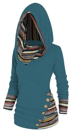 Jersey de gran tamaño para mujer y mujer, diseño geométrico a rayas, patchwork, manga larga, estilo étnico, informal, sudadera blanca, azul, 4XL