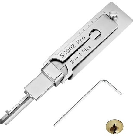 ZOBMIO SS002 Pro Kit de crochetage 2 en 1 – Décodeur de clé et outil de crochetage en acier inoxydable pour serrures à rainure en S, compatible avec serrures de voiture/maison, léger et précis pour