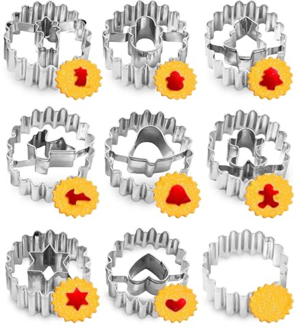 Emporte-pièces pour biscuits Linzer, lot de 9, emporte-pièces pour biscuits de Noël, emporte-pièces en acier inoxydable Linzer, petit emporte-pièce pour biscuits, lot d'emporte-pièces Linzer pour le