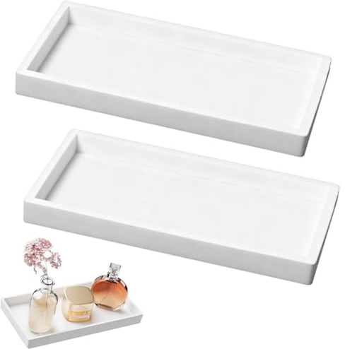 2 Piezas Bandeja de Baño de Silicona, Bandejas Rectangulares Antideslizantes y Decorativas para Lavabo, Fregadero y Bañera - Organizador para Cosméticos, Maquillaje, Joyas y Artículos de Tocador