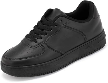 CLEIKS Scarpe da Ginnastica Donna Basse Stile Classico Vintage Suola Spessa Comode in Ecopelle per Camminata Viaggio e Tempo Libero (Nero, 37 EU, WBO250021-1)