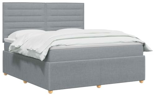 vidaXL Lit boxspring avec Matelas Gris Clair 140 x 190 cm Tissu, Chambre Moderne, lit rembourré, tête de lit réglable, mobilier Pratique, Matelas à Ressorts, Base à Lattes Confortable
