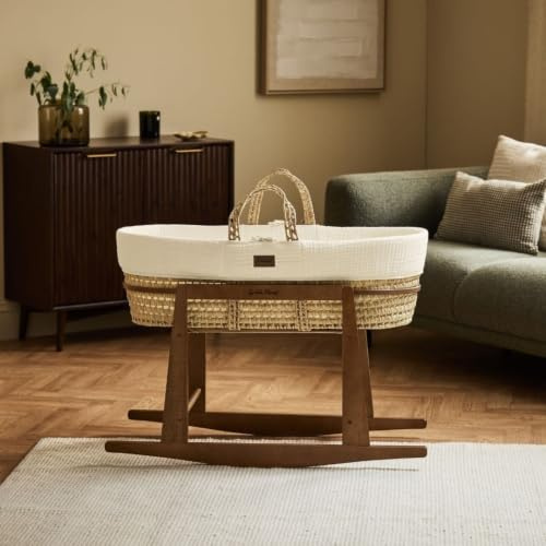 The Little Green Sheep Cotton Muslin Moses Basket Bundle, Ecru