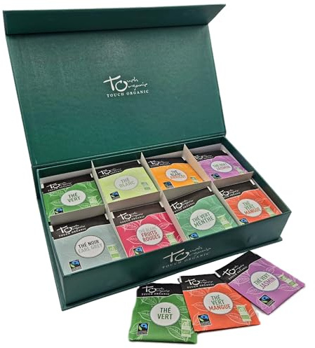 Touch Organic - Coffret Dégustation de Thés Bio | 8 Variétés & 80 Sachets | Collection Premium avec Thés verts, blanc et parfumés | Coffret cadeau