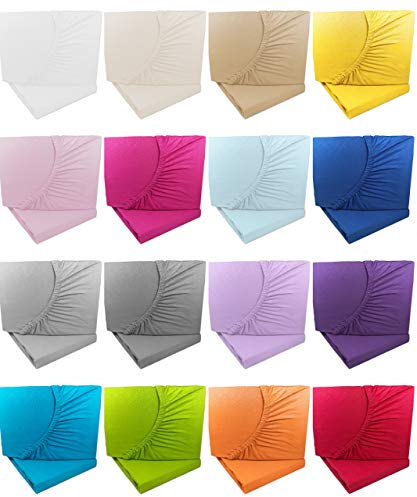 Doppelpack Kinder Jersey Spannbetttuch/Spannbettlaken 70x140-2X Natur -100% Baumwolle Rundumgummi