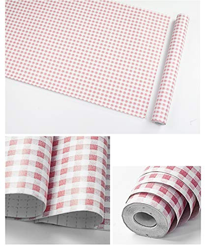 Decorative Gingham Dresser Drawer Shelf Liner Self Adhesive Vinyl Contact Paper for Kitchen Cabinets Pantry Refrigerators Arts Crafts Decal (45cm x 3m, Pink)