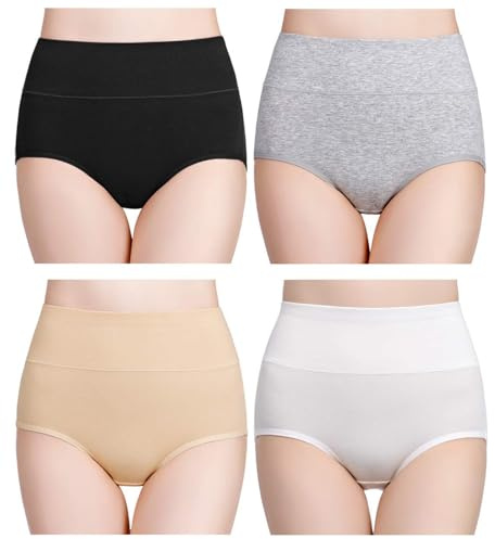 wirarpa Bragas Mujer Algodón Talle Alto 4 Pack Multicolor Talla M