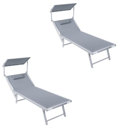 XONE Coppia Lettini Sdraio Spiaggia Pro 2 posizioni colore grigio melange + prendisole regolabile per spiaggia, stabilimento balneare, giardino, terrazzo. Dimensioni 183/190x61x38cm