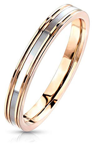 Paula & Fritz® Ring Damen Rose-Gold Perlmutt-Inlay 316L Chirurgenstahl Größe 54 (17,2) Verlobungsring Partnerring Ehering Herren-Ring Bandring