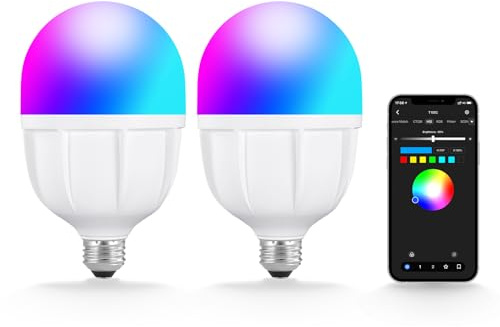 NEEWER Lampadina LED RGB per Fotografia, Confezione da 2, Controllo App, Lampadina LED 26W con 9 Effetti, 400lux/m 2700K-6500K CRI93+ TLCI98+, Base E26 per Kit di Illuminazione Softbox Studio, T100C