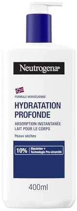 Neutrogena – Lait Corps Hydratation Profonde (flacon-pompe de 400 ml) – Lait pour le corps à absorption rapide pour peaux sèches – Soin corps avec 10% de glycérine et technologie pro-céramide