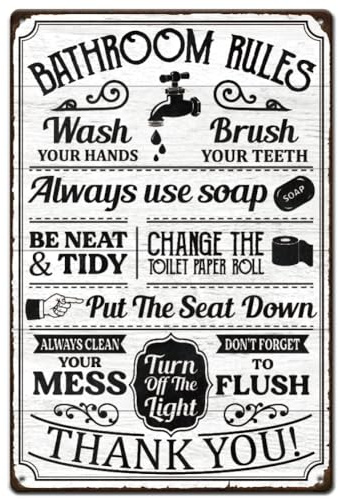 SUPERDANT Bathroom Rules Metal Signs Bathroom Quotes Tin Signs Restroom Metal Sign Funny Signs Toilet Metal Wall Art Toilet Sink Toilet Pictures Wall Decoration 20x30cm