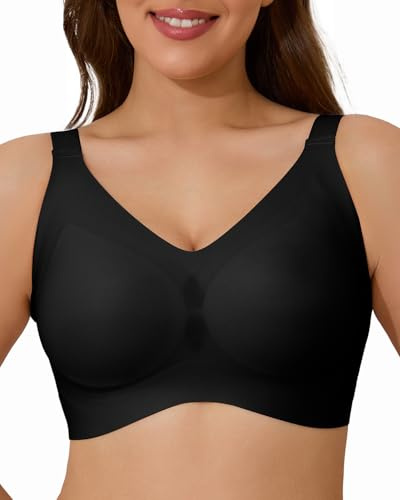 Airsong Minimizer Bras for Women Full Coverage Wireless Plus Size Seamless Bralette with Removable Pads Adjustable Comfort (36C, Black)