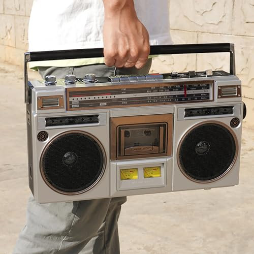 Retro kassettboombox med Bluetooth, AM/FM-radio och inbyggd högtalare – bärbar bandspelare och inspelare med Bass Boost – stöder SD/USB-ingång