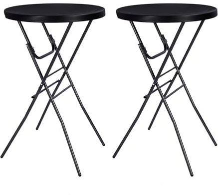 Byliable Cocktail Table 28in Folding Round High Top Indoor Outdoor with Removable Legs, Tall Bistro Foldable Bar Height Table for Parties, Patio, Backyard, Dining Room, Events, Black- 2PCS