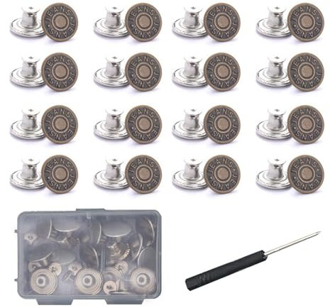 24 Stück Jeans Knöpfe ohne Nähen,Druckknöpfe ohne Nähen,Hosenknöpfe zum Stecken Buttons,Instellbare Clip Jeans Knopf,Machen Hosenknopf Enger Jeansknöpfe,Knopfverlängerung für Hosen,DIY Jeansknopf
