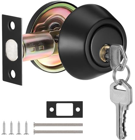 Coolty Juego de cerradura de cerrojo de un solo cilindro con llave de seguridad para puerta de entrada (negro)