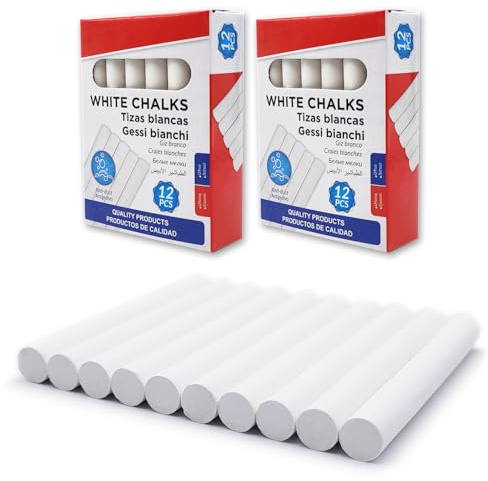 Leddy Living - Craies blanches pour tableau noir | Contraste élevé pour visibilité maximale | Écriture fluide et effacement facile | Sûres et non toxiques, Blanc, 1 unité (Lot de 24)