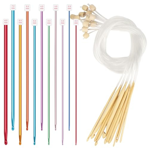 Reessy 23 Pcs Tunisian Crochet Hooks Set, Tunisian Crochet Hooks with Cable | 2-8mm Aluminium Tunisian Crochet Hook and 3-10mm Bamboo Afghan Tunisian Crochet Hooks with Cable for Knitting Blanket