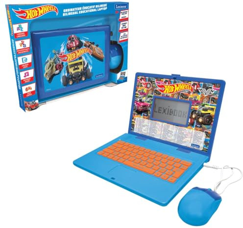 LEXIBOOK, Hot Wheels Educational Laptop for kids, JC598HWi1 | English/French, Bilingual, 124 activities, Writing, Maths, Logic, Music